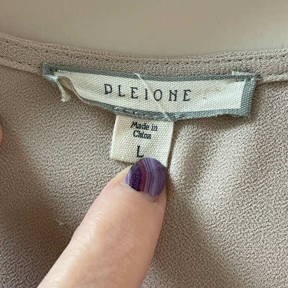 Pleione polyester tan top cotton lace plunge V neck large vintage sheer chiffon - Picture 4 of 7